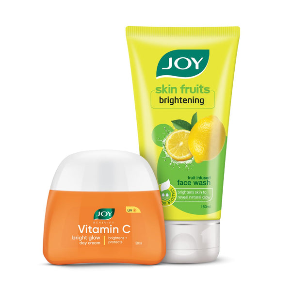 Joy Skin Fruits Lemon Brightening Face Wash 150ml & Revivify Vitamin C & Carrot Seed Brightening Face Cream 50ml (Combo Pack)