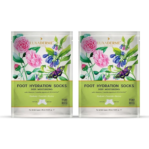 LuxaDerme Foot Hydrating Socks Deeply Moisturizes Dry & Dull Skin - 15 ml Each (Pack of 2)
