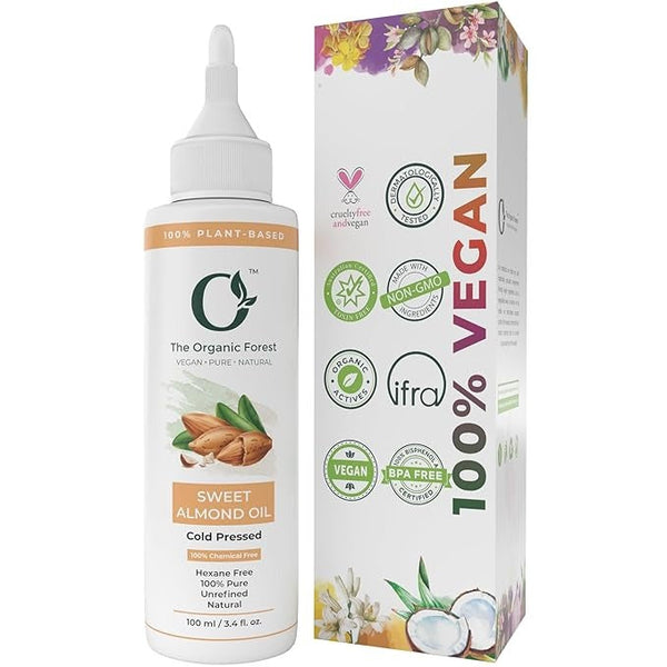 The Organic Forest Sweet Almond Oil for Hair Skin & Massage - Pure Cold Pressed - 100 ml