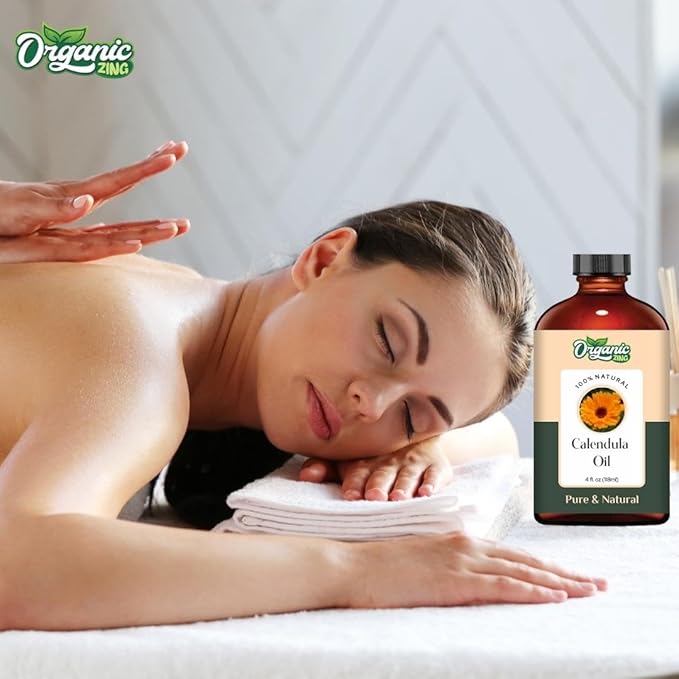 Organic Zing Calendula (Calendula Officinalis) Oil | Essential Oil for Skincare, Hair Care & Massage - 118 Ml