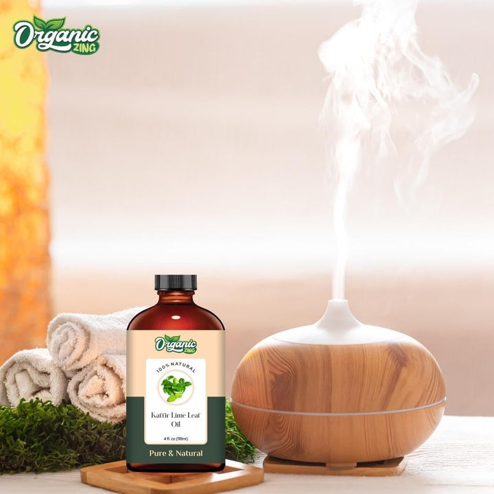 Organic Zing Kaffir Lime Leaf (Citrus Hystrix) Oil | Essential Oil for Skincare, Hair Care, Aroma and Diffusers - 118 Ml