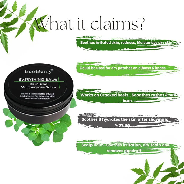 EcoBerry Everything Balm, All In One Multipurpose Balm, Moisturizing, Hair Conditioning, Anti-dandruff, Makeup Remover, Effective on Skin Rashes Insect Bites, Natural, Chemical Free, Paraben Free, Veg