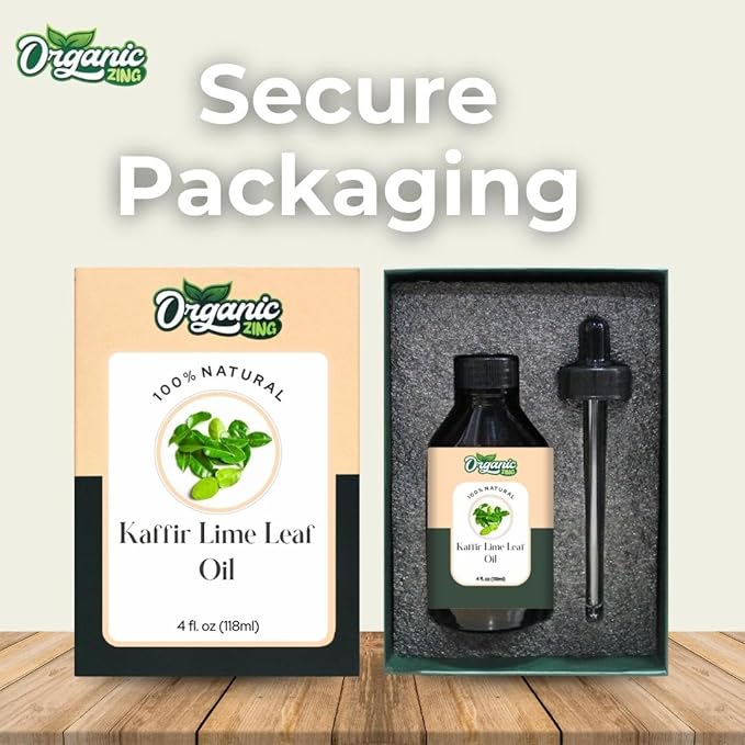 Organic Zing Kaffir Lime Leaf (Citrus Hystrix) Oil | Essential Oil for Skincare, Hair Care, Aroma and Diffusers - 118 Ml