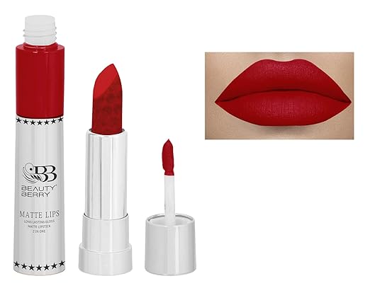 Beauty Berry Matte Lips 2 IN 1 Long Lasting Gloss Matte Lipstick Hot Red - 8 gms