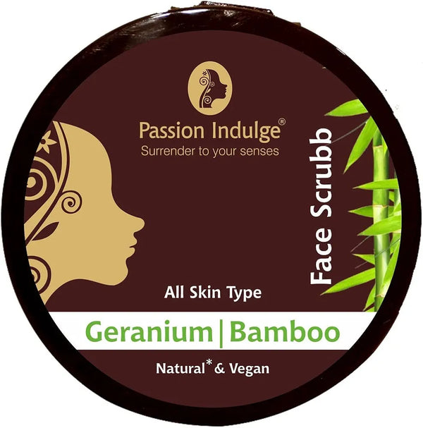 Passion Indulge Bamboo Face Scrub for Dirt, Blackheads and Acne Removal - 200gm | Remove Dead Skin Cells | Tan Removal | Glowing Skin | Deep Pore Cleansing | All Skin Types | Paraben & Sulphate Free | Vegan | Peta Certified