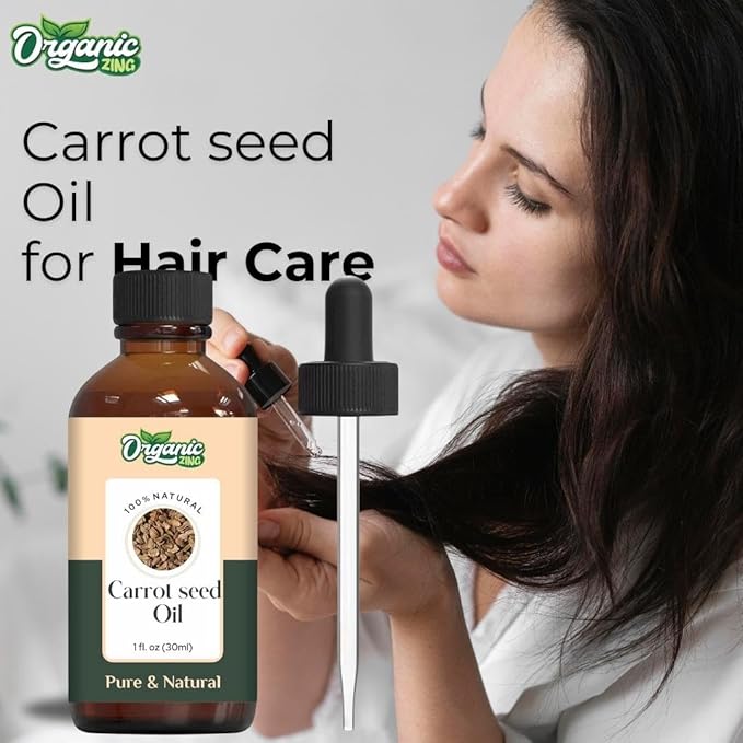 Organic Zing Carrot Seed Carrier Oil for Skin, Face, Hair Care, Aromatherapy & Massage - 30 Ml