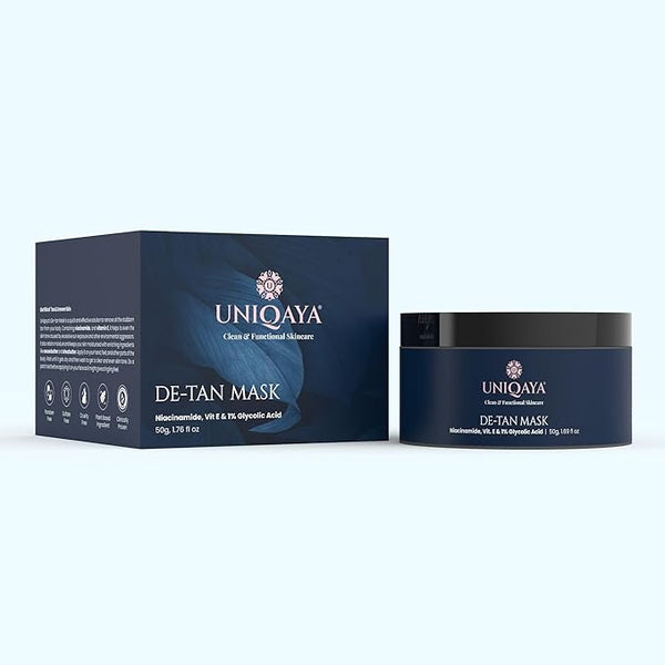 Uniqaya Radiance-Boosting De-Tan Mask with Niacinamide & Glycolic Acid for Instant Tan Removal - 50 gms