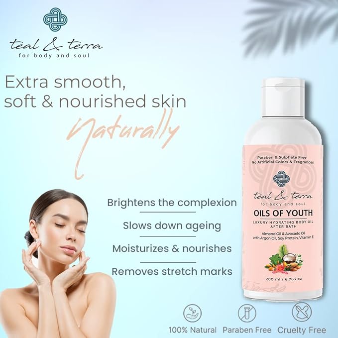 Teal & Terra Luxury Hydrating After Bath Body Oil | Deep Moisturizer for Dry Skin - 200 Ml