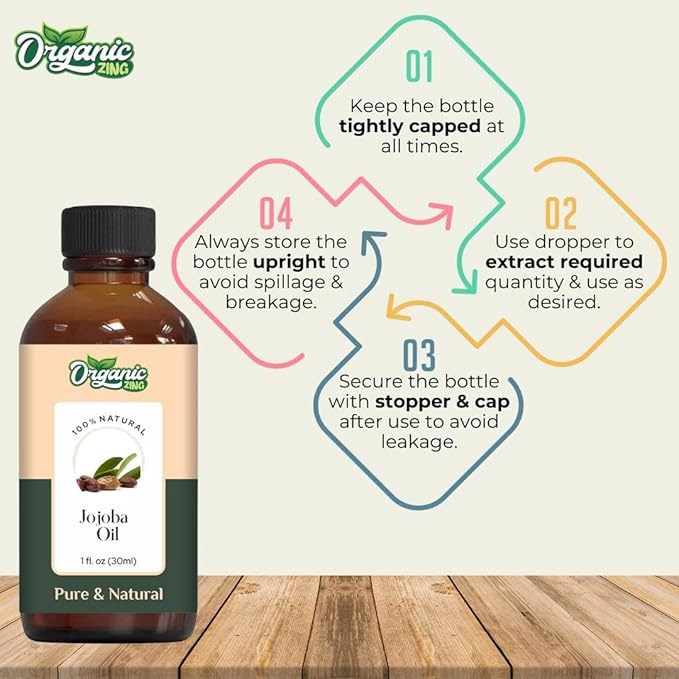 Organic Zing Jojoba Oil for Skin, Face, Hair Care, Aromatherapy, Diffuser, Conditioner - 30 Ml