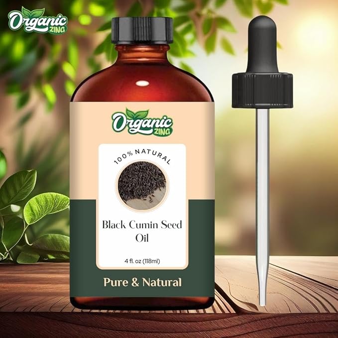 Organic Zing Black Cumin Seed Essential Oil for Skin, Face, Hair Care, Shampoo, Aromatherapy - 118 Ml