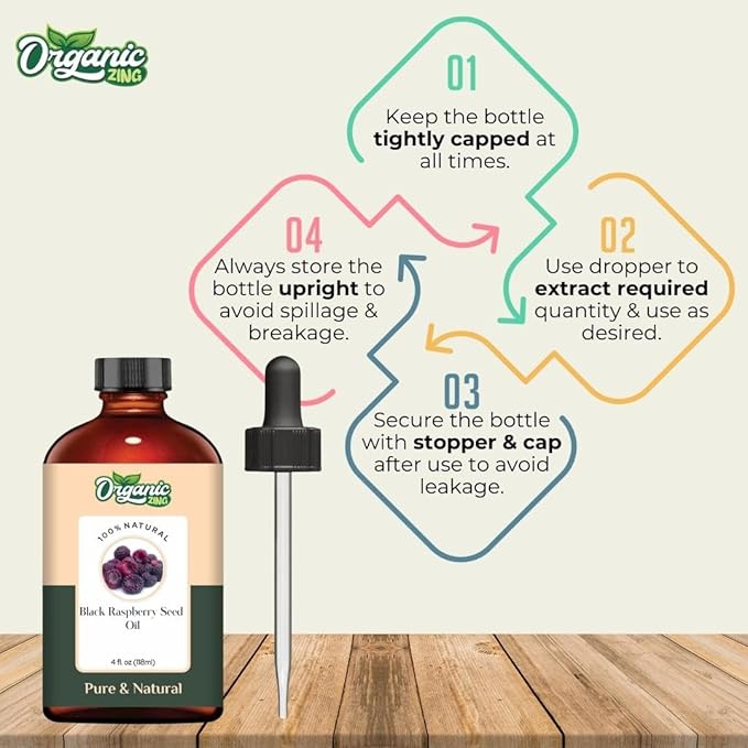 Organic Zing Black Raspberry Seed (Rubus Occidentalis) Oil | Carrier Oil for Skincare and Hair Care - 118 Ml