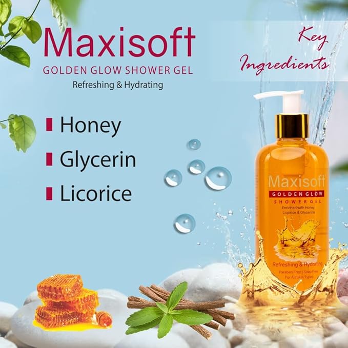 Maxisoft Golden Glow Shower Gel | Refreshing & Hydrating | pH Balanced - 300 Ml
