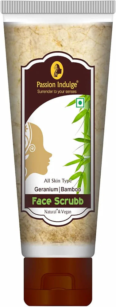 Passion Indulge Bamboo Face Scrub for Dirt, Blackheads and Acne Removal - 60gm | Remove Dead Skin Cells | Tan Removal | Glowing Skin | Deep Pore Cleansing | All Skin Types | Paraben & Sulphate Free | Vegan | Peta Certified.