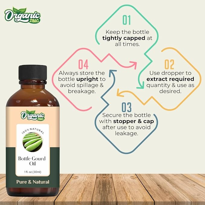 Organic Zing Bottle Gourd (Lagenaria Siceraria) Oil | Essential Oil for Skincare, Hair Care & Massage - 30 Ml