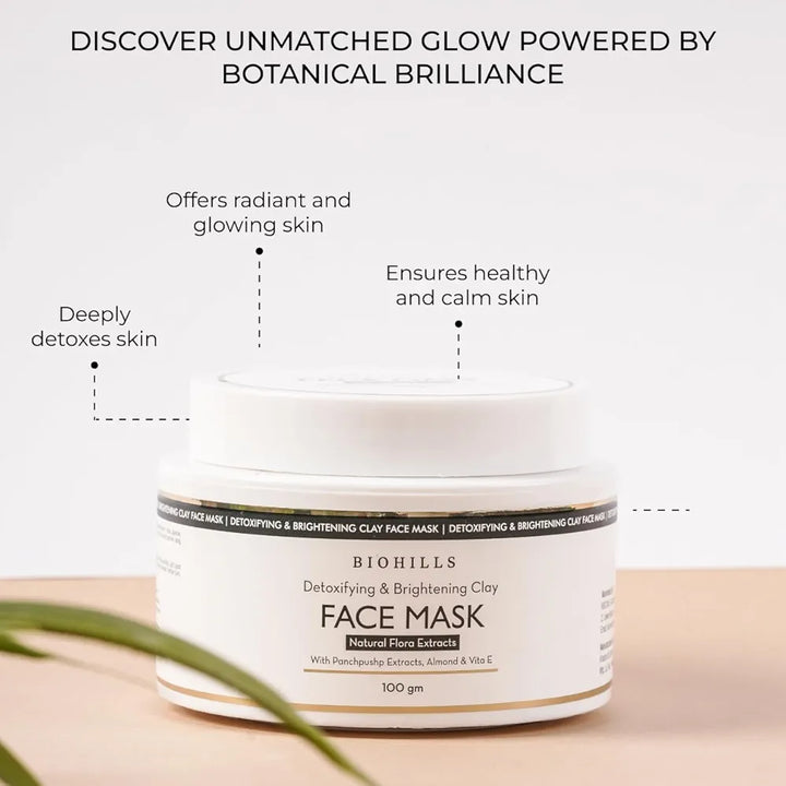 Biohills Skin Detoxing & Brightening Face Mask 100gm | Saffron, Niacinamide & Almond Oil for Radiance & Hydration | Rose, Jasmine, Kewra & Marigold for Soothing & Nourishment