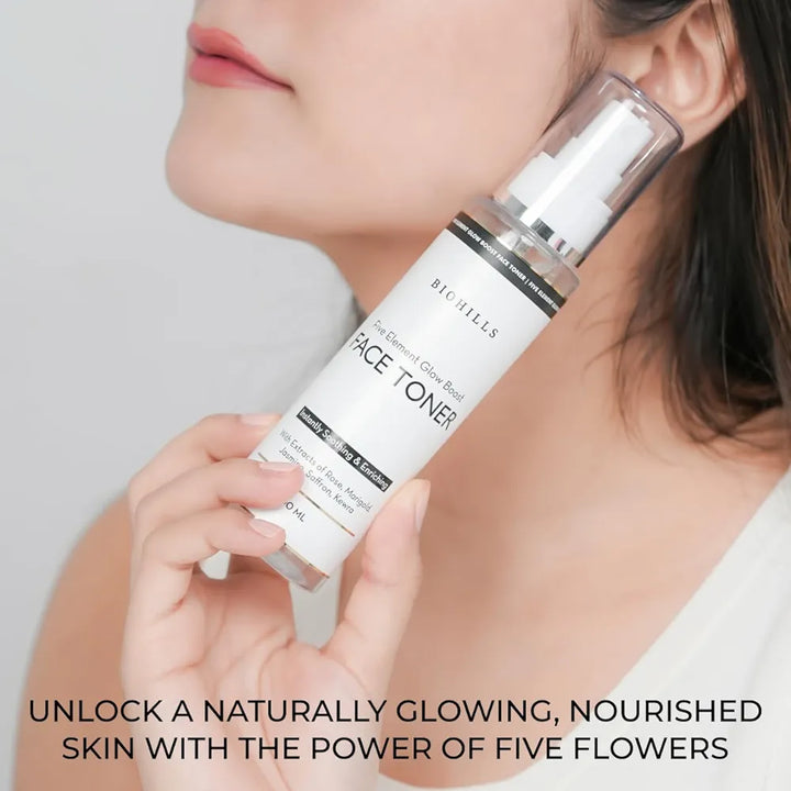 Biohills Five Elements Glow Boost Toner 100ml | Hydrating & Brightening Toner with Rose, Jasmine, Saffron & Marigold | Refreshing & Soothing for Radiant, Even-Toned Skin
