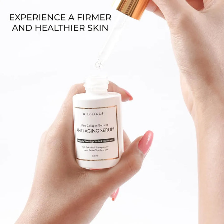 Biohills Ultra Collagen Booster - 30ml | Anti-Aging Serum with Hyaluronic Acid, Niacinamide, Bakuchiol & Retinol | Deep Hydration, Wrinkle Reduction & Skin Firming | Olive Leaf & Pomegranate Extract