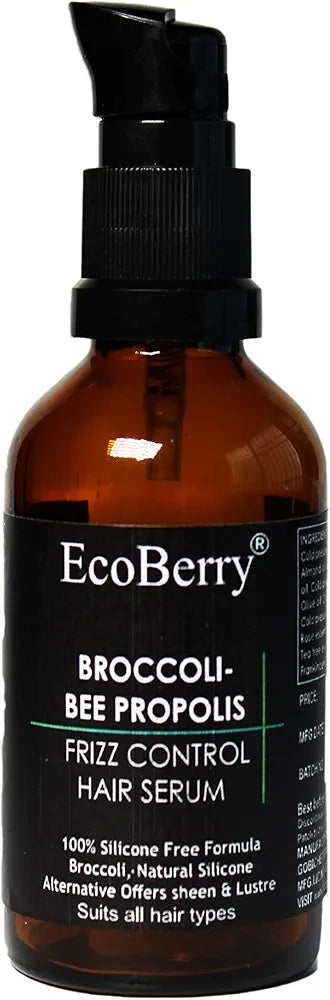 EcoBerry Broccoli Bee Propolis Frizz Control Hair Serum, Moroccan Argan Oil, Enhances Shine Strengthens Hair Follicles, Natural Conditioner & Silicone Alternative, Chemical/Silicone/Paraben Free, Veg