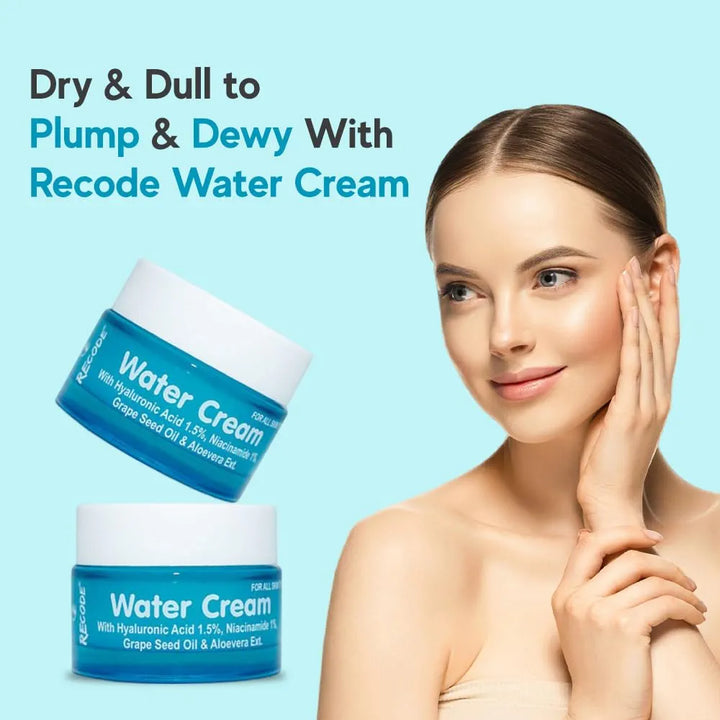 Recode Water Cream 50g | Hyaluronic Acid 1.5% & Niacinamide 1% | Goodness Exacts of Aloe Vera & Grape Seed Oil | Mineral Oil & Paraben Free