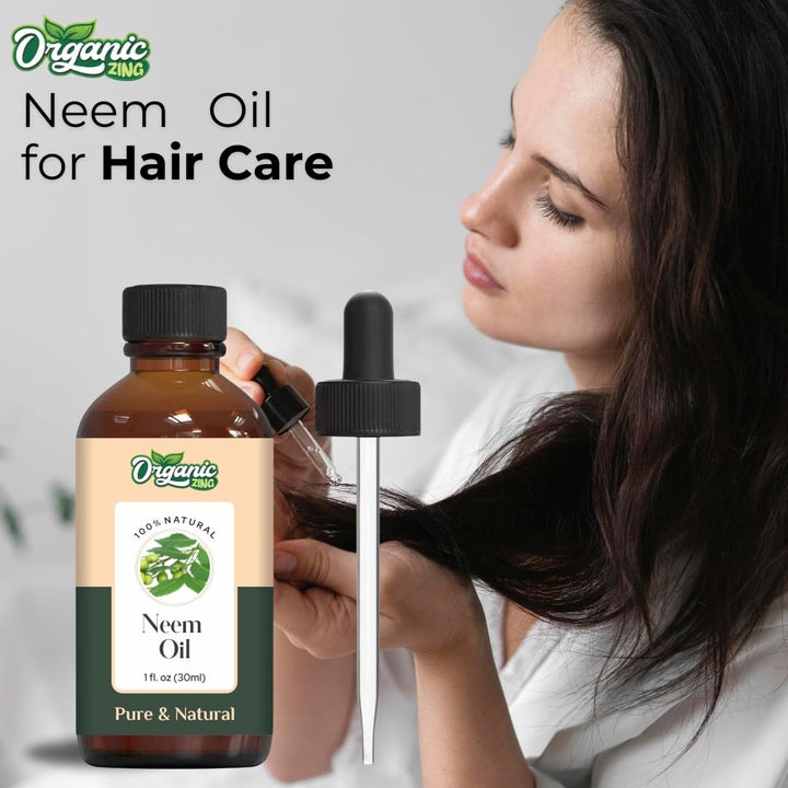 Organic Zing Neem (Azadirachta Indica) Oil | Carrier Oil for Skin Care & Hair Care - 30 Ml