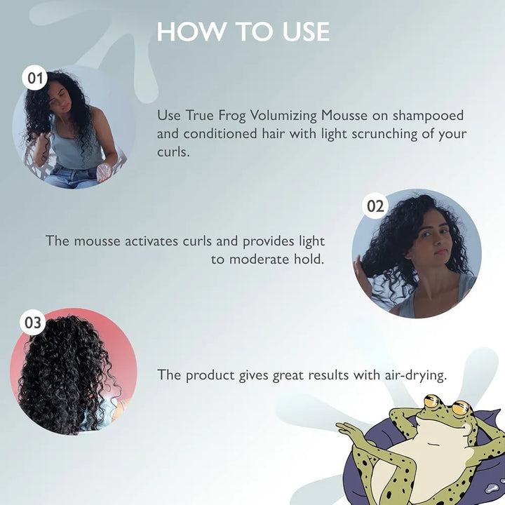 TRue FRoG Volumizing Hair Mousse For Curly, Wavy Hair With Marshmallow Root & Hibiscus Extracts, Vegan, Sulphate, Paraben & Silicone Free, 150 Ml, Pack of 1