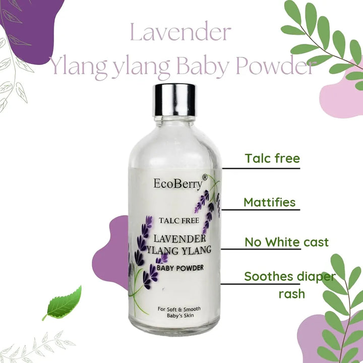Lavender Ylang Ylang Baby Powder, Talc Free, Hypoallergenic, Organic Certified Ingredients, Mattify, Non-Comedogenic, Harmful Chemical Free, Sensitive Skin, 100% Natural & Handmade, Vegan 50g