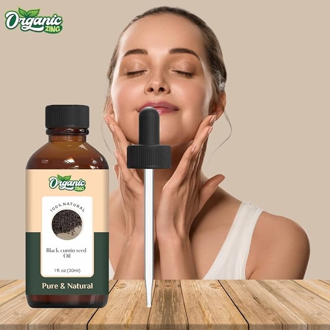 Organic Zing Black Cumin Seed Essential Oil for Skin, Face, Hair Care, Shampoo, Aromatherapy - 30 Ml