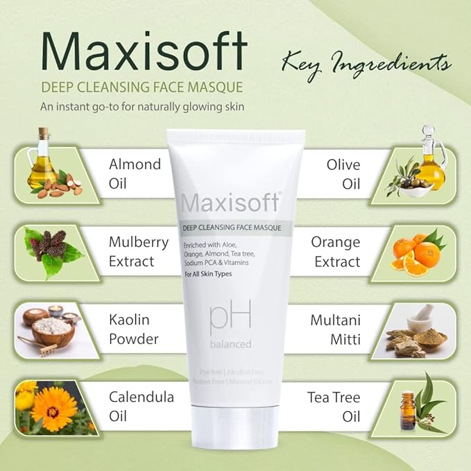 Maxisoft Deep Cleansing Face Masque | Gently Cleanses, Moisturizes Women & Men - 100 Gms