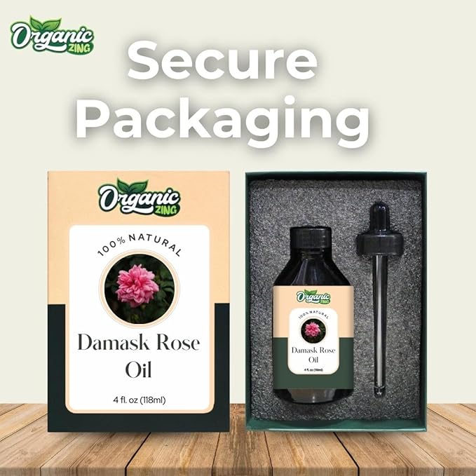 Organic Zing Damask Rose (Rosa × Damascena) Oil | Essential Oil for Skincare, Hair Care, Aroma and Diffusers - 118 Ml