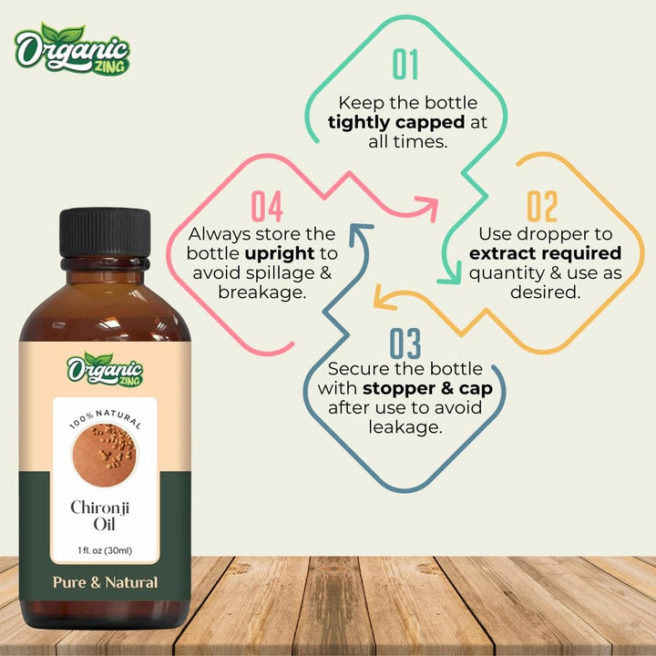 Organic Zing Chironji (Buchanania Lanzan) Oil | Essential Oil for Skincare, Hair Care, & Massage - 30 Ml