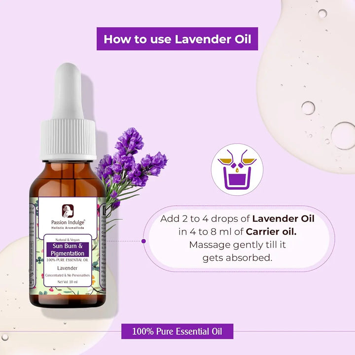Passion Indulge Natural Lavender Pure Essential Oil, for Acne | Sun Burn | Pigmentation & insect Repellent 10ml