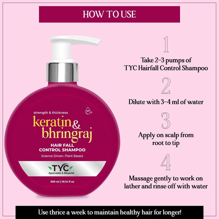 TYC - TRUST YOUR CHOICE Ayurvedic Hair Fall Control Shampoo With Plant Keratin And Bhringraj|3-In-1 Organic Shampoo With Conditioner|Sulphate Free|Helps Reduce Hair Breakage And Hair Thinning|Ph 5.5