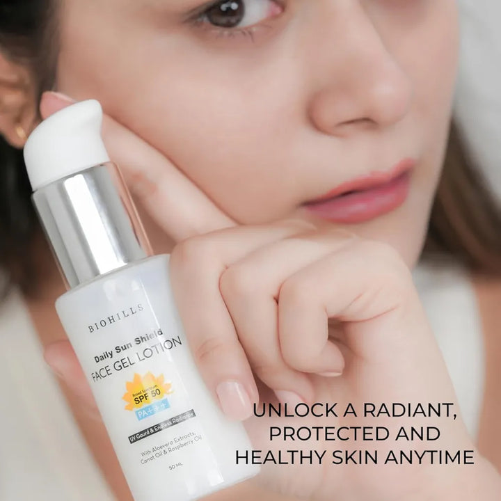 Biohills Daily Sun Shield Face Gel Lotion | SPF 50 PA+++ | Lightweight, Non-Greasy Sun Protection for Men & Women 
