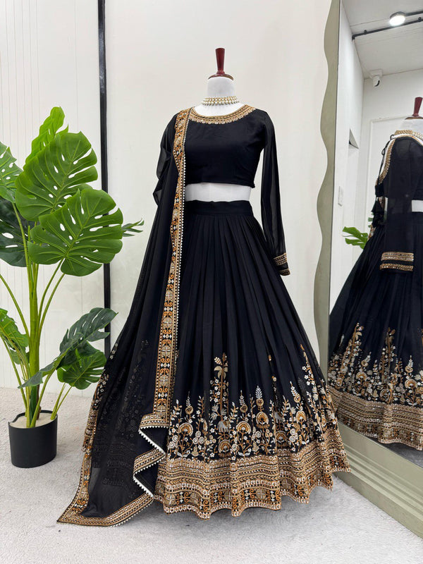 Majesty Black Embroidered Lehenga Set