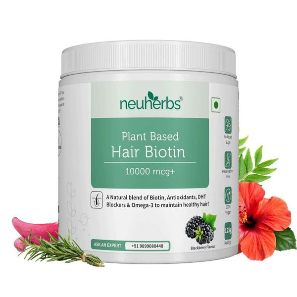 Neuherbs Plant-Based Hair Biotin 10000 mcg Sesbania Blackberry Flavor - 125 gms