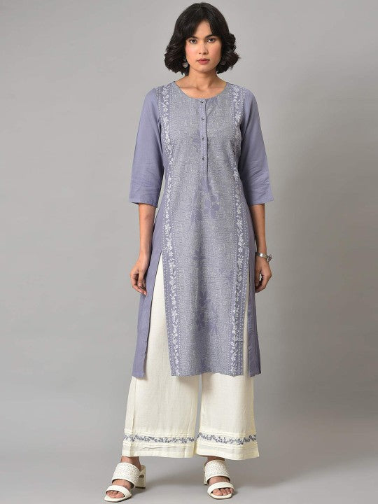 W Floral Printed Round Neck Kurta with Palazzos