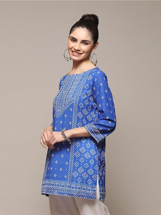 Biba Ethnic Motifs Printed Straight Kurti - Blue