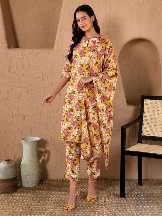 W Floral Printed Straight Kurta With Trousers & With Dupatta