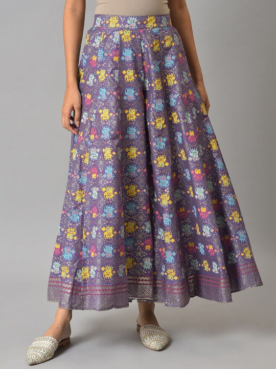 W Women Purple Printed Maxi-Length Flared Skirt