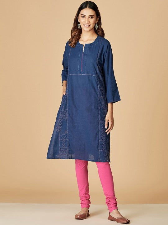 Fabindia Embroidered Cotton Straight Kurta