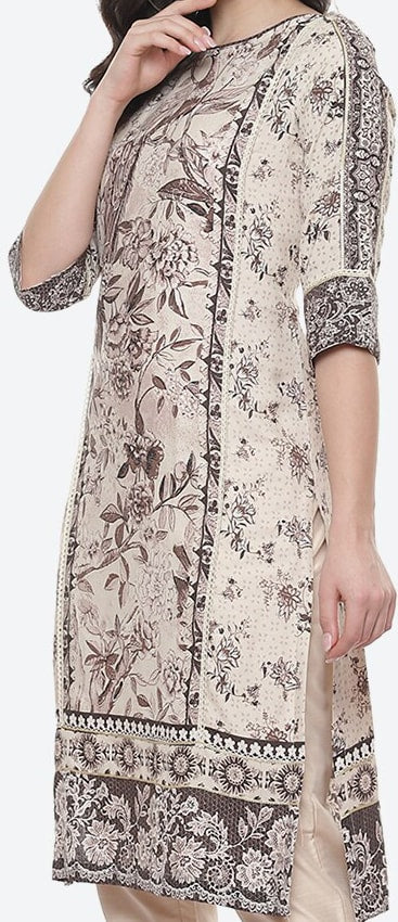 Biba Women Beige Floral Printed Kurta