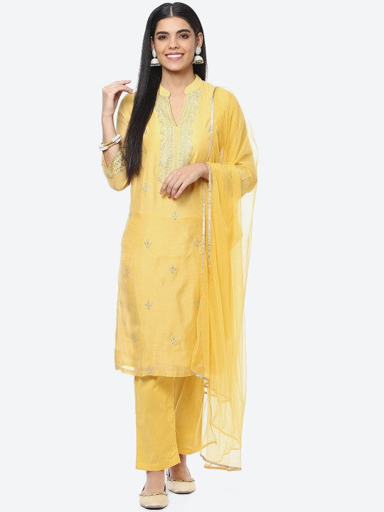 Biba Ethnic Motifs Embroidered Thread Work Kurta with Trousers & With Dupatta