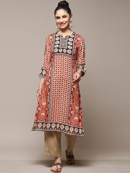 Biba Ethnic Motifs Printed Straight Kurta - Orange