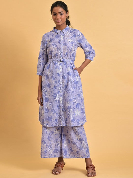 W Floral Printed Pure Cotton Kurta with Palazzos