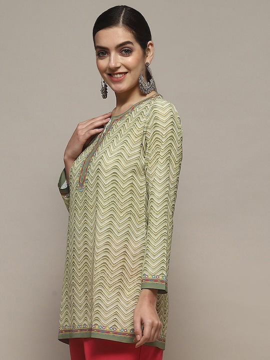 Biba Chevron Printed Notch Neck Long Sleeves Straight Kurti