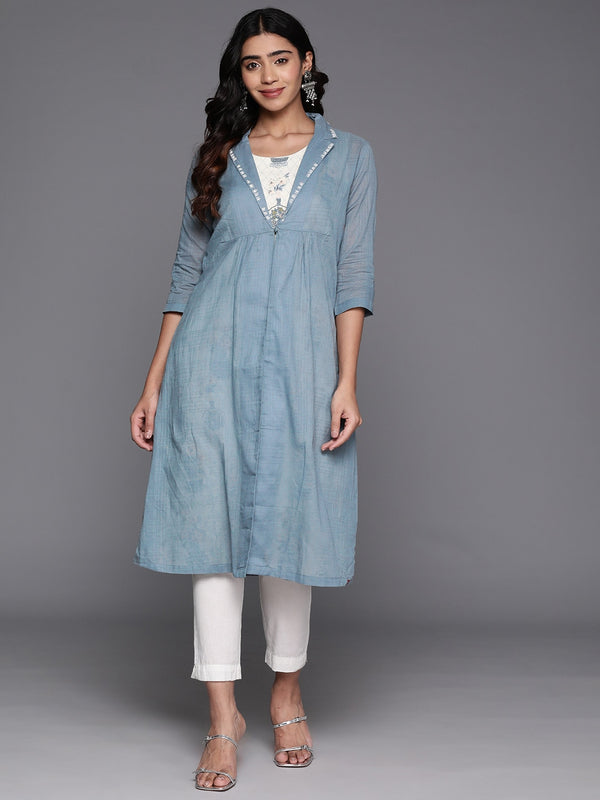 Biba Floral Printed Kurta With A-Line Jacket & Mask