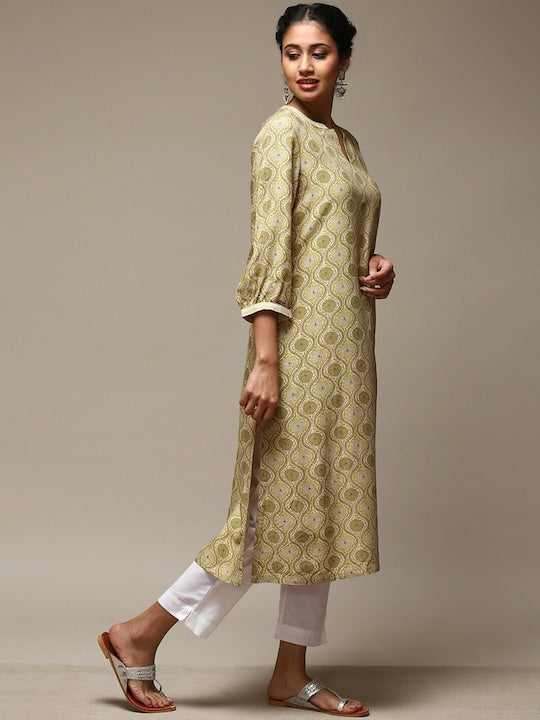 Biba Ethnic Motifs Printed Puff Sleeves A-Line Kurta