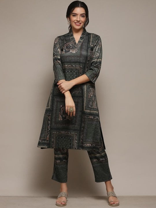 Biba Ethnic Motifs Printed Straight Kurta With Trousers