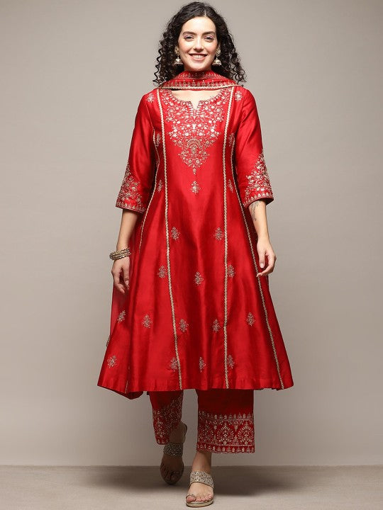 Biba Ethnic Motifs Yoke Design Regular Sequinned Kurta with Palazzos & With Dupatta