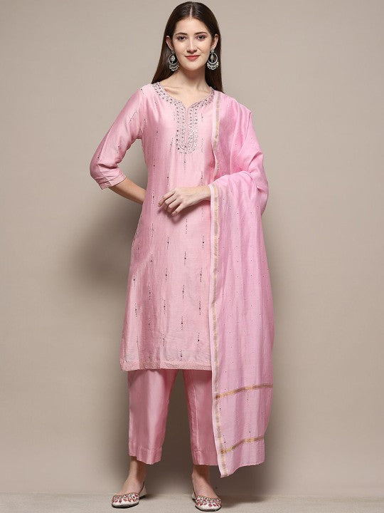 Biba Women Floral Embroidered Regular Kurta with Palazzos & With Dupatta